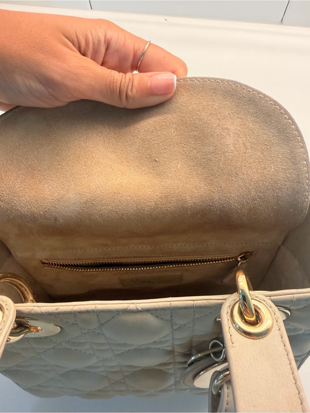 Dior Beige Quilted Lady Dior Medium Top-Handle Bag with Gold Hardware - Picture 10 of 14